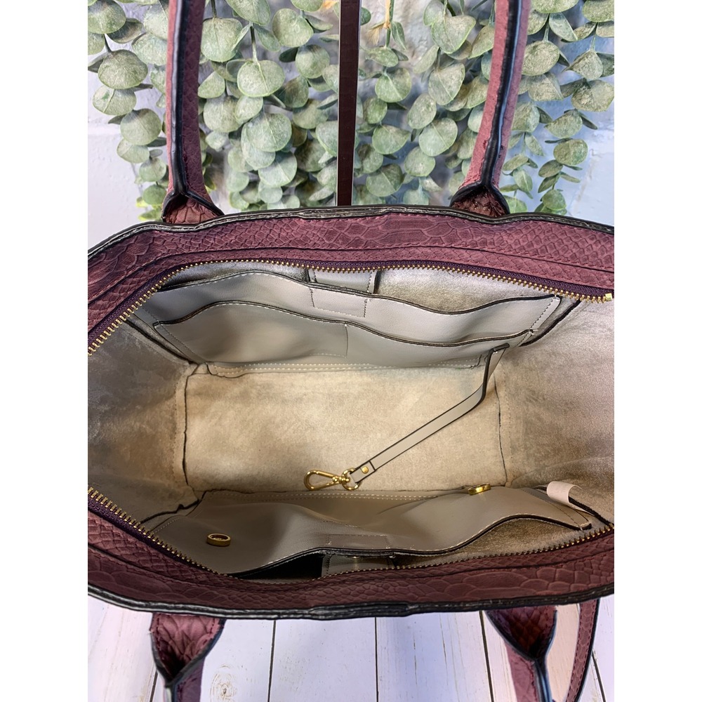 Ivanka Trump Plum Mauve Snakeskin Embossed Faux Leather Satchel Tote Bag - Picture 9 of 10